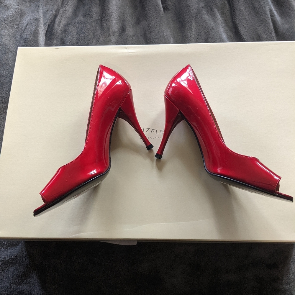 Stuart Weitzman peep toe red patent heels 7 - Picture 4 of 4